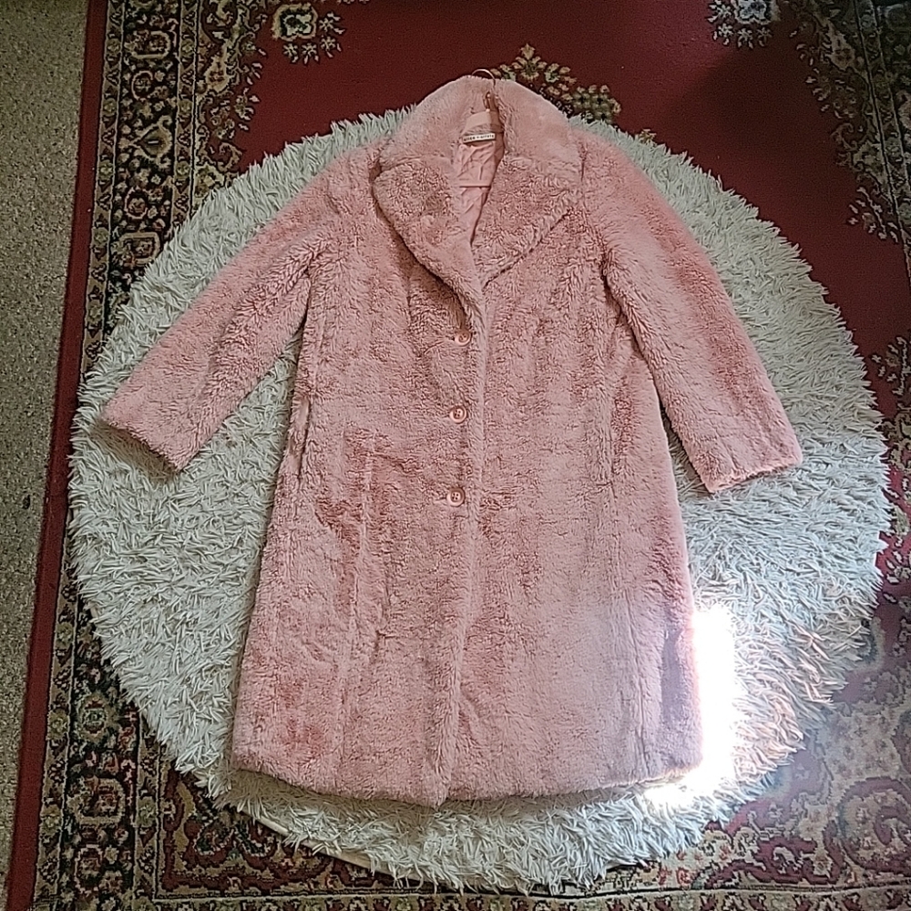 Alice + Olivia Pink Coat Faux Fur Fluffy Barbiecore Winter Size Large L Blush